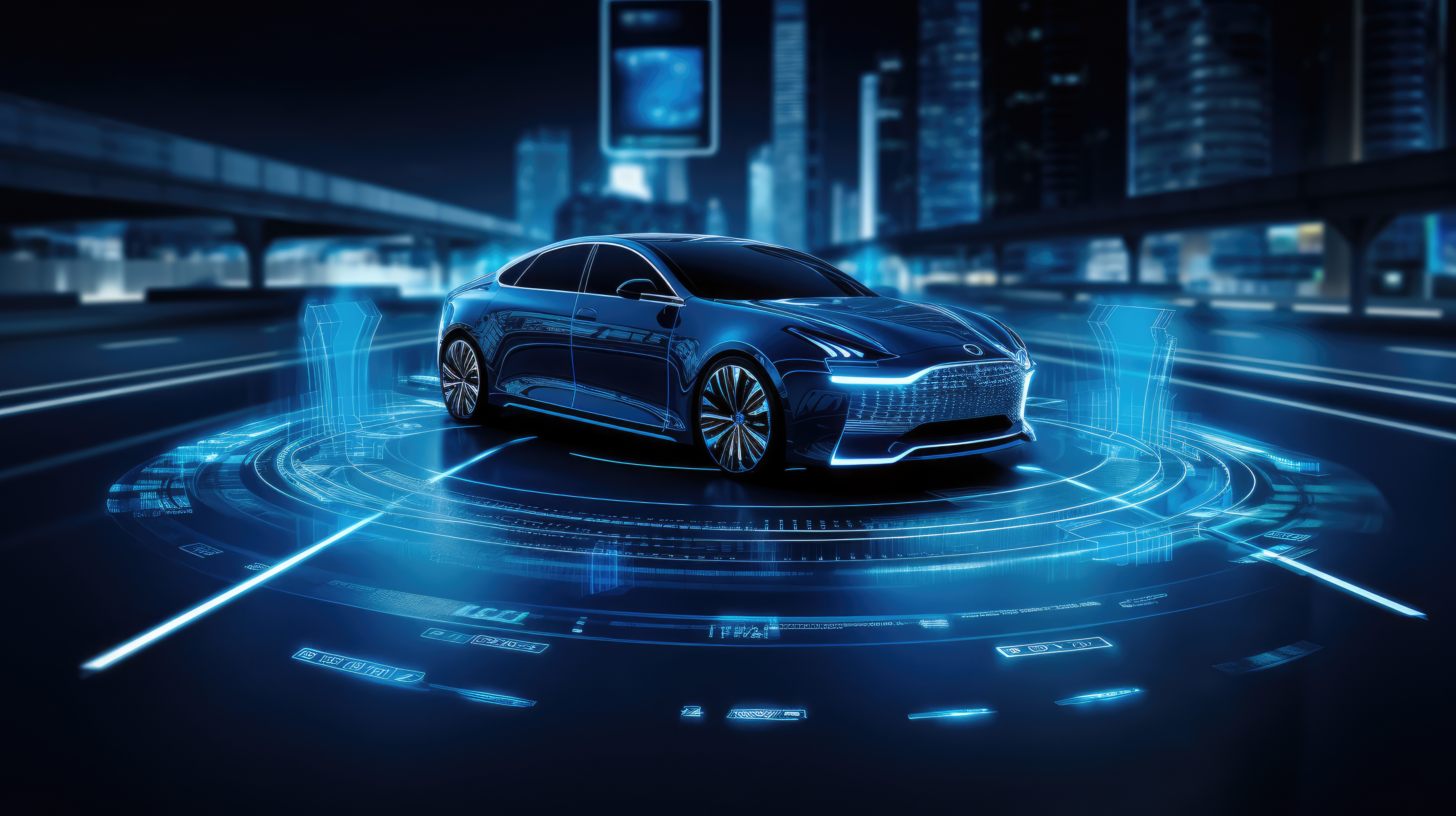 image shows outline of car in neon blue