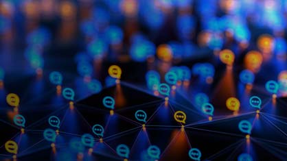 abstract of technology icons and thought bubbles