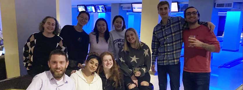 student group at bowling alley