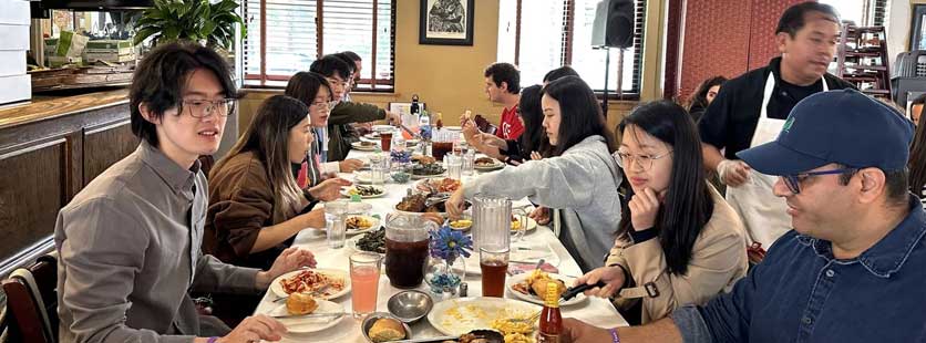 students dining in a restaurant