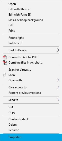 Windows 10 menu detail