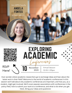 Flyer for Exploring Academic Conferences event.