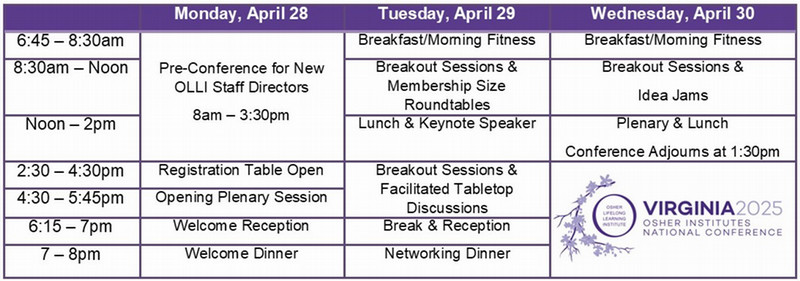 2025 Conference Schedule at a Glance